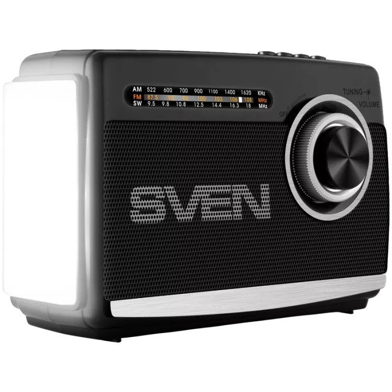 Lautsprecher SVEN SRP-155, schwarz (3W, Bluetooth, FM/AM/SW, USB, microSD, Taschenlampe, Akku)