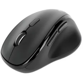 Manhattan Ergonomische kabellose Maus, rechtshändig, einstellbare 800/1200/1600 dpi, 2,4 GHz (bis zu 10 m), sechs Tasten mit Scrollrad, Combo-USB-A- und USB-C-Empfänger, Schwarz, AA-Batterie (enthalten), drei Jahre Garantie