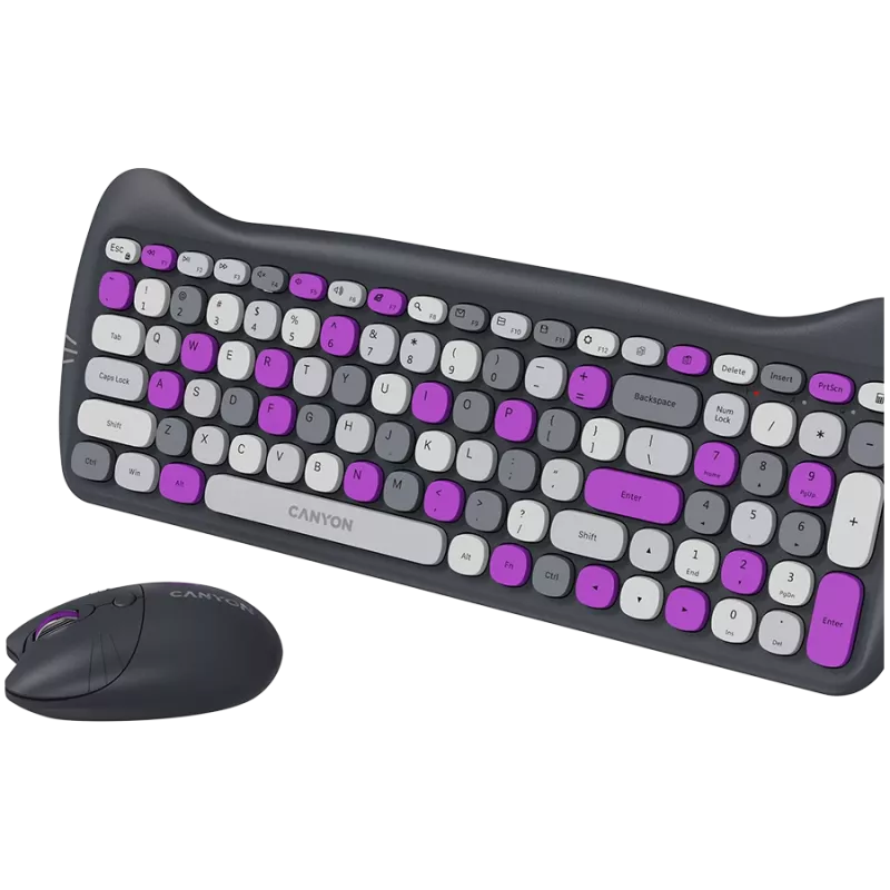 Kabelloses Tastatur- und Maus-Set CANYON HSET-W6 Kitty Edition – violett