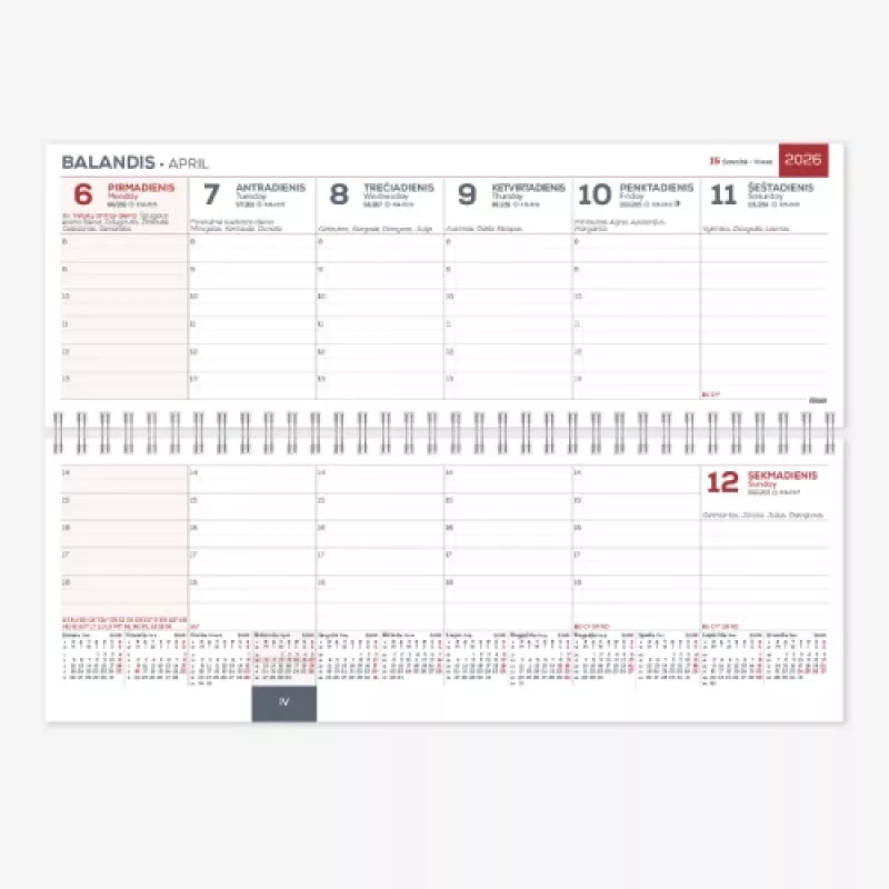 Horizontaler Tischkalender Memo PVC 2026m. Schwarz