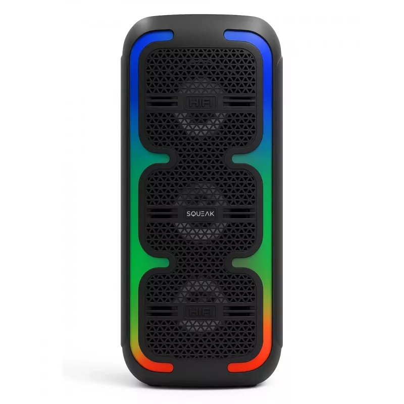 Tragbarer Stereo-Lautsprecher SQUEAK SQ1009 – Bluetooth 5.3, 45 W RMS, 10 h Akkulaufzeit, FM, USB, AUX, LED, 1800 mAh, Schwarz