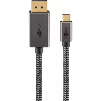 Goobay USB-C-auf-DisplayPort-Geflochtenes-Kabel 4K bei 60 Hz 3 m schwarz Silber - -Stecker (75709)