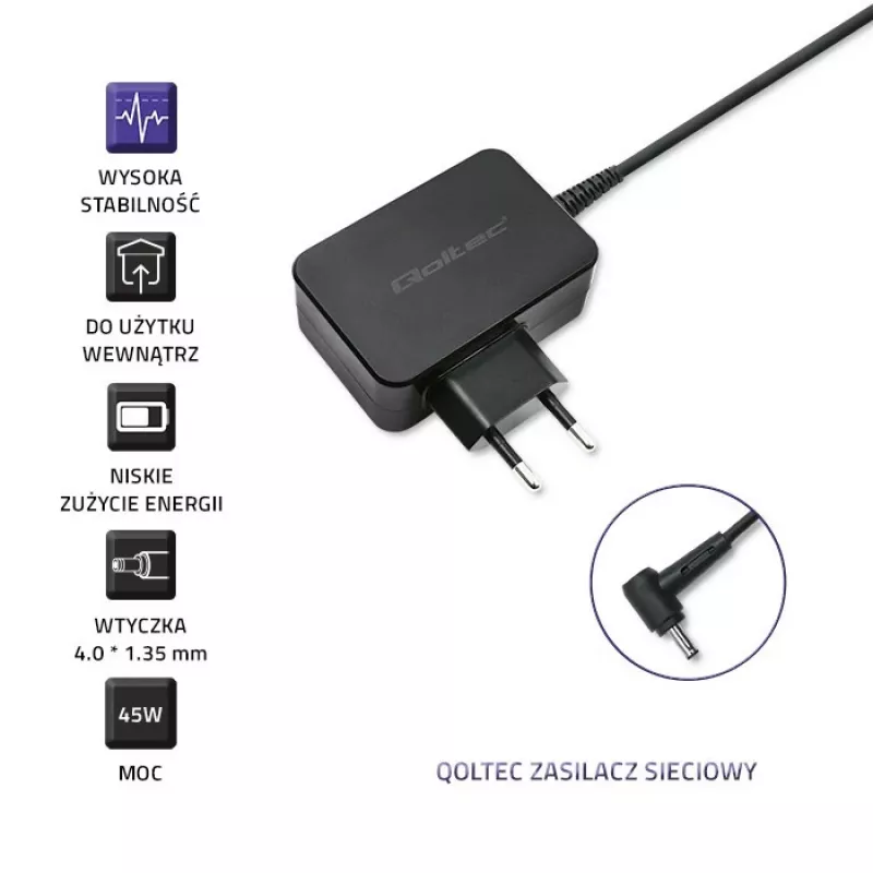 Netzteil QOLTEC 45W 19V für tragbare Geräte — Ersatznetzteil 45 W 19 V
