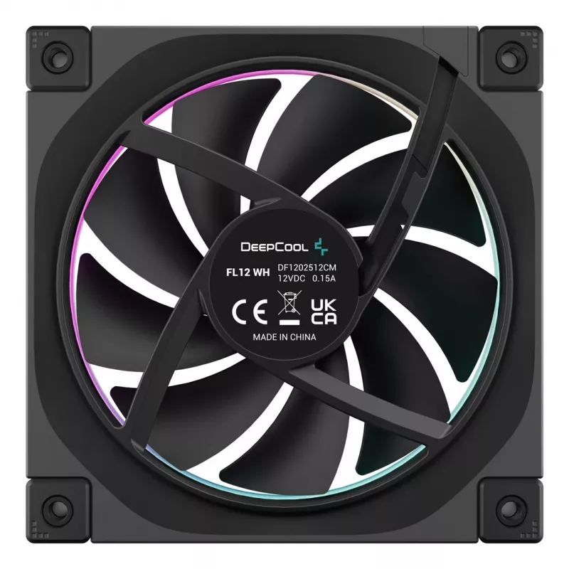 120-mm-PC-Lüfter DeepCool FL12 3-in-1 Schwarz, 120×25 mm, 2150 U/min, Fluid Dynamic Bearing, PWM, 55 CFM, 32 dB, 3er-Pack