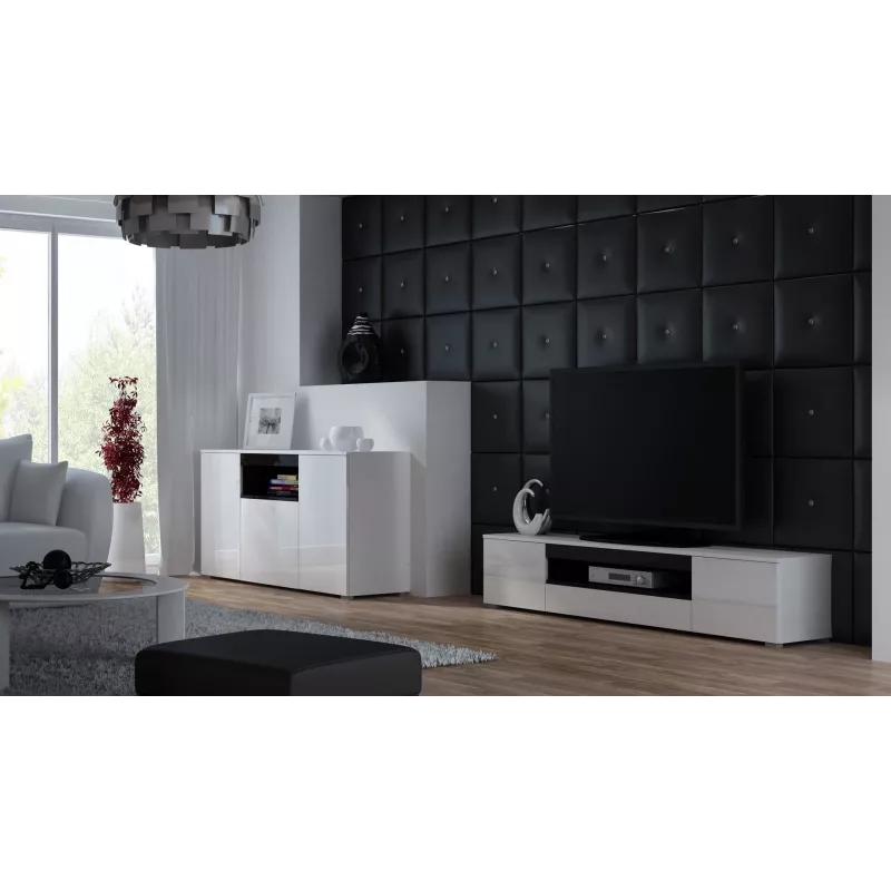 Cama TV-Ständer VIVA 180 weiß/weiß glänzend + schwarz