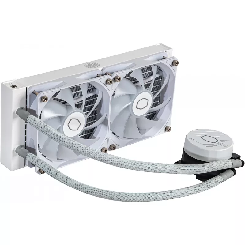 Flüssigkeitskühlungsset Cooler Master MasterLiquid 240L Core ARGB Weiß — 240-mm-Radiator, 120-mm-Lüfter, unterstützt LGA1700/AM5/AM4 und ältere Sockel