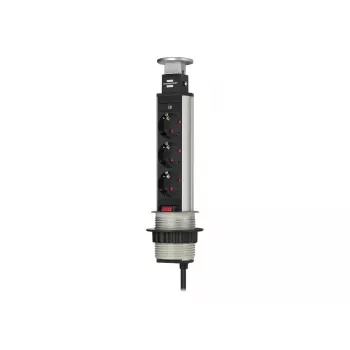 Brennenstuhl Tower Power Table Extension Socket - Verlängerungskabel - 3 Steckdosen - 2,0 m - Schwarz, Aluminium (1396200003)