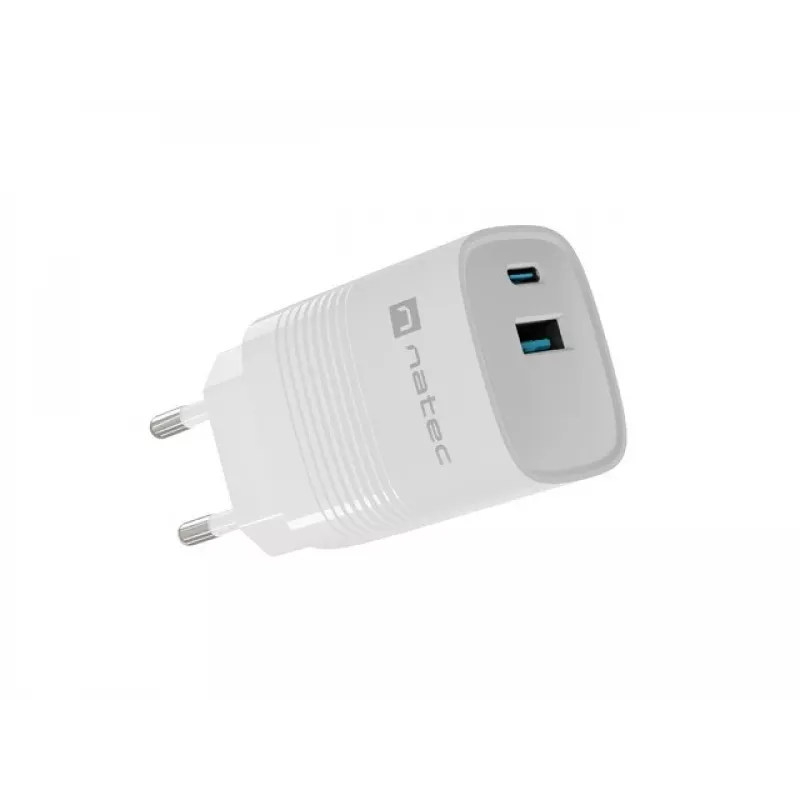 Kabelgebundenes Ladegerät für Mobilgeräte NATEC NUC-2140, 30W, USB-C PD 3.0 + USB-A, Samsung AFC, Weiß