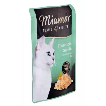 Nassfutter für Katzen Miamor Fine Fillets in Jelly 100 g — Fisch mit Karotte, ausgewachsene Katzen, Beutel