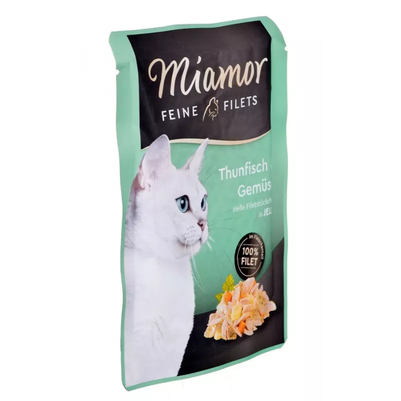 Nassfutter für Katzen Miamor Fine Fillets in Jelly 100 g — Fisch mit Karotte, ausgewachsene Katzen, Beutel