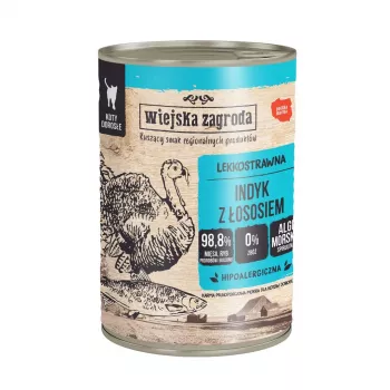 WIEJSKA ZAGRODA Truthahn mit Lachs - Nassfutter für Katzen - 400g