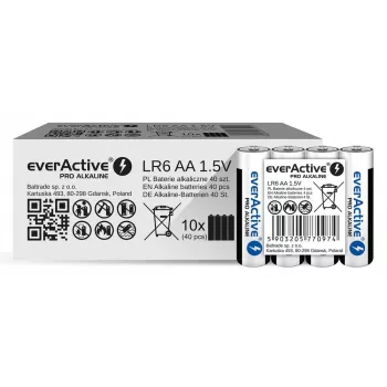 Alkaline-Batterien everActive LR6 AA 4er-Pack — 1,5 V, 3000 mAh, 50,5 × 14,5 mm