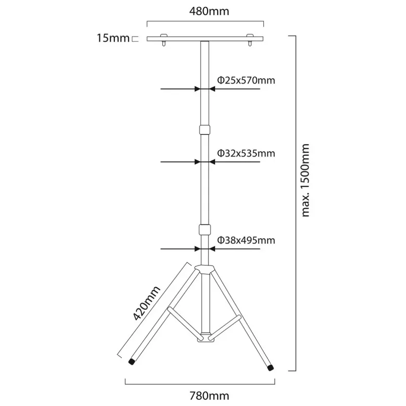 Stativ MACLEAN MCE583 höhenverstellbar für Flutlichter, Metallrahmen, gelb