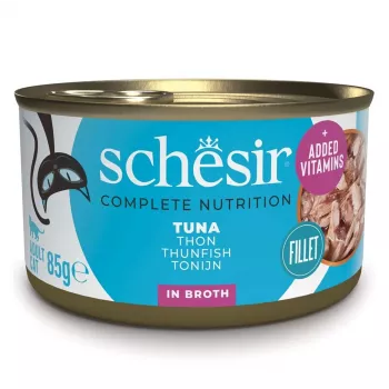 Schesir Adult Nassfutter für Katzen mit Thunfisch im Kochwasser, 85 g