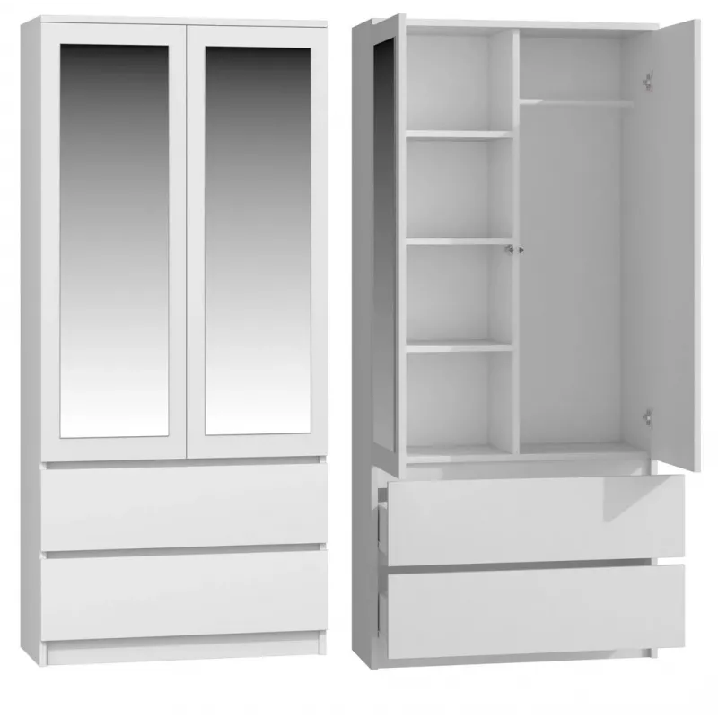 Topeshop SS-90 BIEL LUSTRO bedroom wardrobe/closet 5 shelves 2 Tür(s) weiß