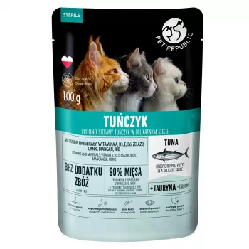 Nassfutter für Katzen Beutel PetRepublic STERIL 100 g — Filets mit Thunfisch, für sterilisierte ausgewachsene Katzen