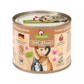Nassfutter für Katzen Fox4Pets GRANATAPET DeliCATessen Truthahn und Fasan, 200 g, Alleinfuttermittel, 80% Feuchtigkeit