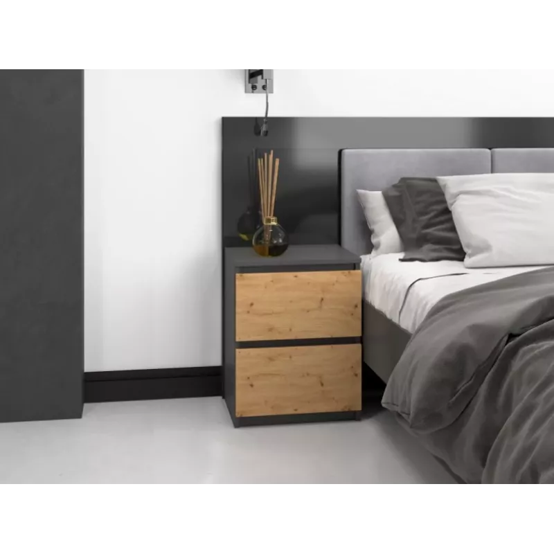 Topeshop W2 ANTRACYT/ARTISAN nightstand/Nachttisch 2 Schublade(s) Anthrazit, Eiche
