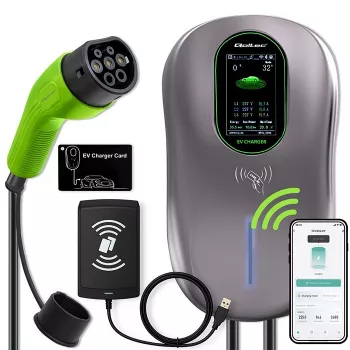 Wallbox QOLTEC EV-Ladestation Typ 2 22 kW LCD 2 RFID-Karten 3-phasig 5 m Kabel Hotelsystem