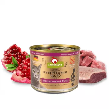 Nassfutter für Katzen Fox4Pets Symphonie No.10 Wildschwein und Ente 200 g, Alleinfuttermittel für ausgewachsene Katzen, 78 % Feuchtigkeit
