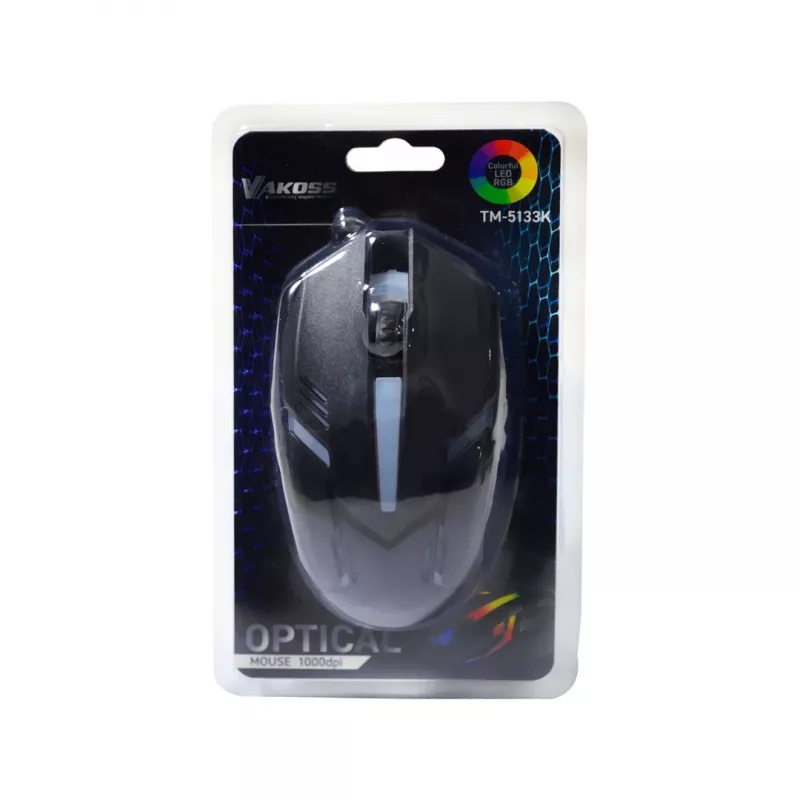 Kabelgebundene Gaming-Maus VAKOSS TM-5133K, Optisch 1000 DPI, 3 Tasten, USB, Schwarz