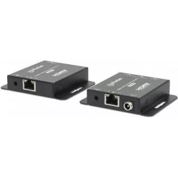 Manhattan 4K HDMI over Ethernet Extender Kit, Verlängert 4K@30Hz Signal bis zu 40m oder 1080p@60Hz Signal bis zu 70m mit einem einzigen Cat6 Ethernet-Kabel, Sender und Empfänger, Power over Kabel (PoC), Schwarz, Drei Jahre Garantie