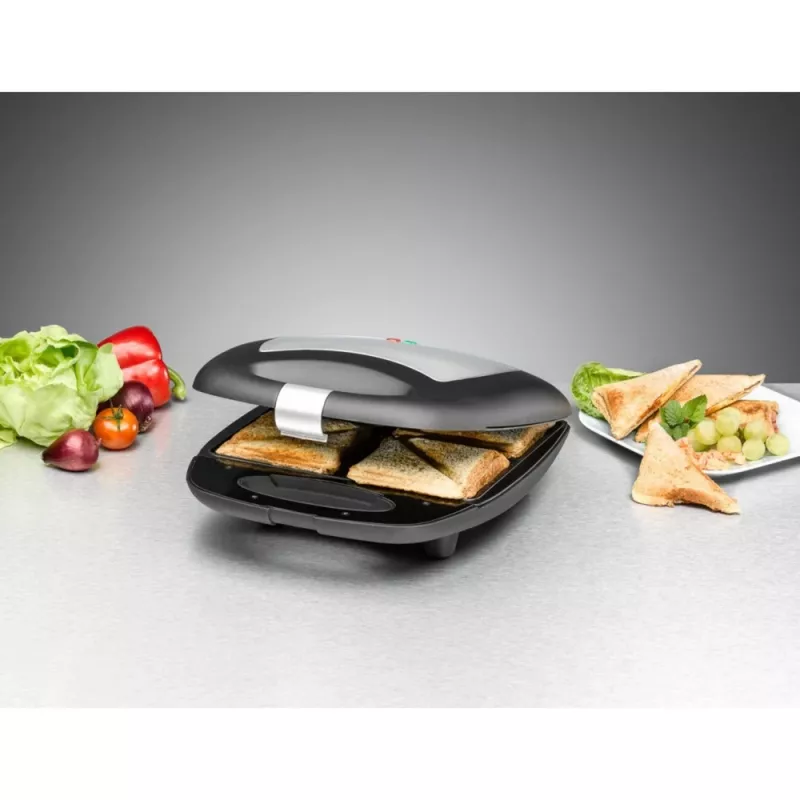 Sandwichmaker Rommelsbacher ST 1410 — 4 Sandwiches, 1400 W, antihaftbeschichtete Platten, schwarz/silber