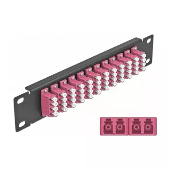 Glasfaser-Patchpanel DeLOCK 10 Zoll 12 Port LC Quad Violett 1U Schwarz