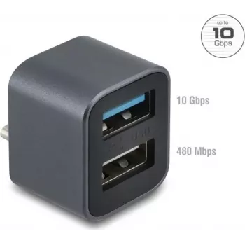 DELOCK Mini USB Hub USB Type-C-Stecker auf 1x USB 10 Gbps Type-A und 1x USB 2.0 Type-A (Modell 64359)