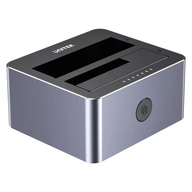 Dockingstation Unitek 51642 für 2,5-Zoll-/3,5-Zoll-SATA-Laufwerke, USB-C 10 Gbit/s, 2 Einschübe, Aluminium