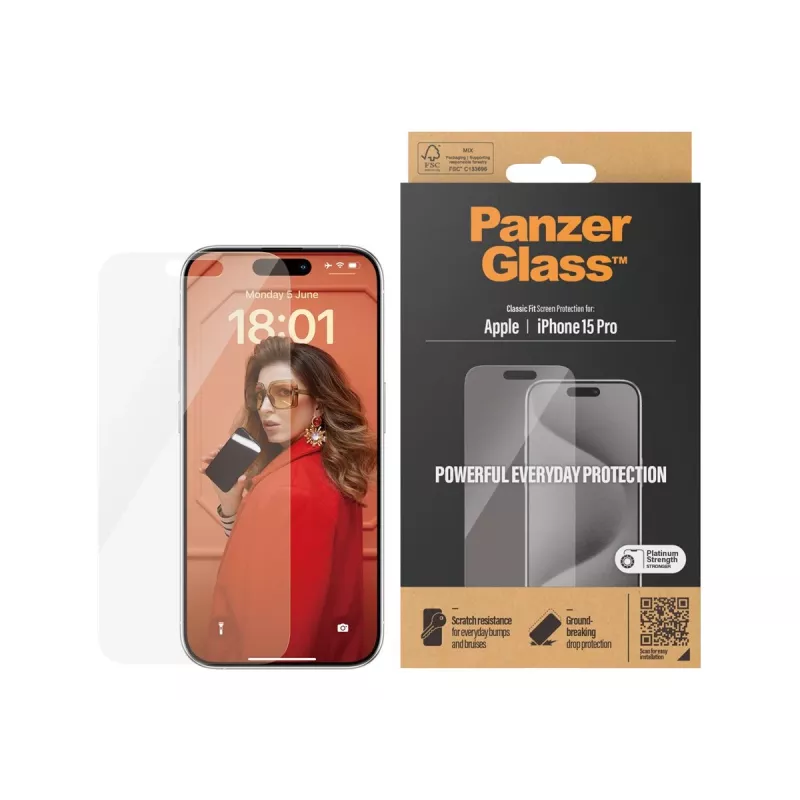 PanzerGlass® Displayschutzfolie iPhone 15 Pro | Classic Fit