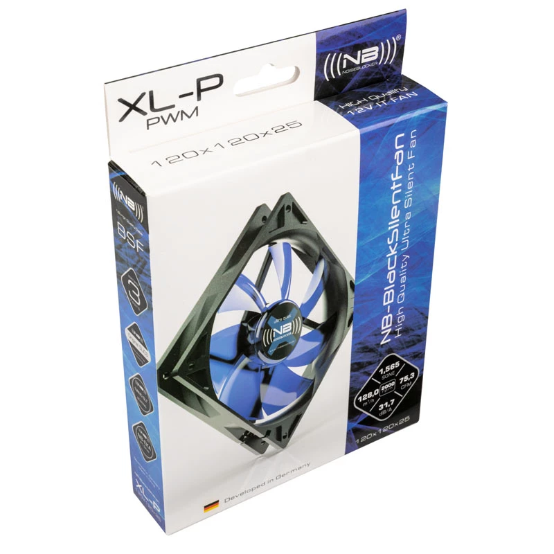 Gehäuselüfter NoiseBlocker BlackSilentFan XLP 120 mm, 2000 U/min, 128 m³/h, 31 dB, 4,5 V, schwarz