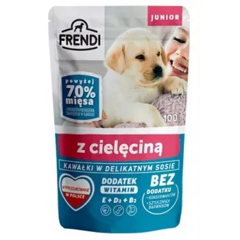 FRENDI Junior Pieces in a delikaten Soße mit Kalbfleisch - Nassfutter für Hunde - 100 g