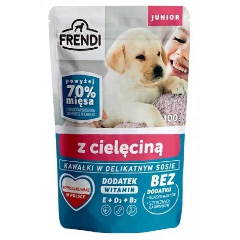 FRENDI Junior Pieces in a delikaten Soße mit Kalbfleisch - Nassfutter für Hunde - 100 g