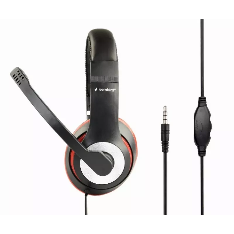Kabelgebundenes Gaming-Headset GEMBIRD MHS-03-BKRD — binaural, ohrumschließend, 3,5 mm, 1,8 m Kabel, rot/schwarz
