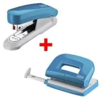 Locher- und Hefterset NOVUS E210 E15 petrol — manueller Locher und Tischhefter-Kombination