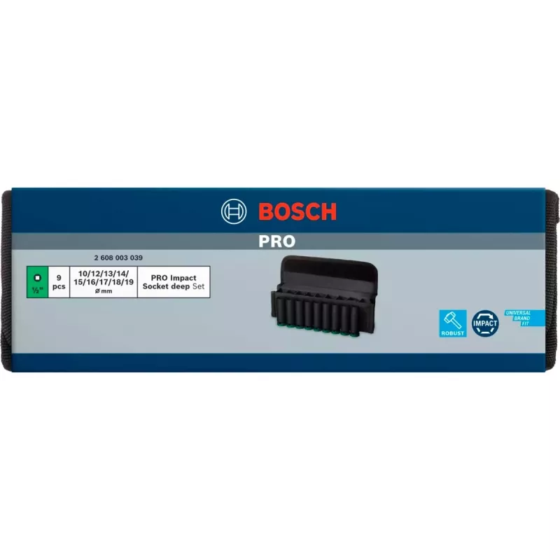 Bosch PRO 1/2 Zoll 9-teiliger Steckschlüsselsatz, tiefe schwarze Steckschlüsseleinsätze