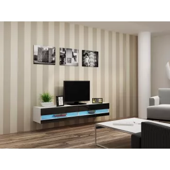 TV-Ständer Cama Meble VIGO NEW 30/180/40, weiße Oberplatte, schwarzer Hochglanzrahmen, 1800×400×300 mm