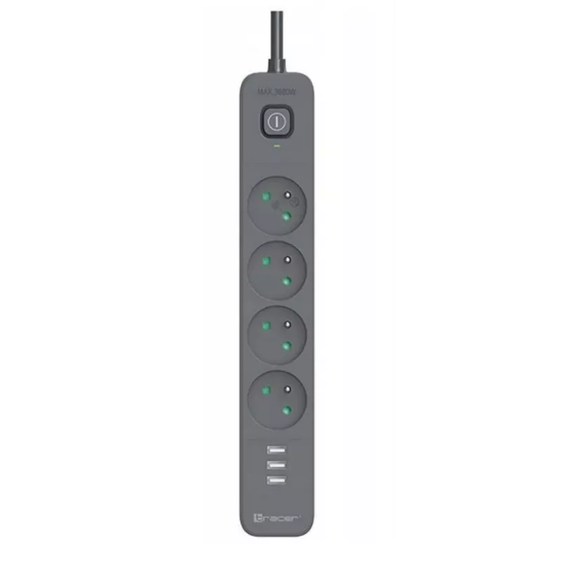 Power Line+ mobile ready Überspannungsschutz-Steckerleiste 1,5 m (4 Steckdosen + 3x USB-A, 5V 2,4A)