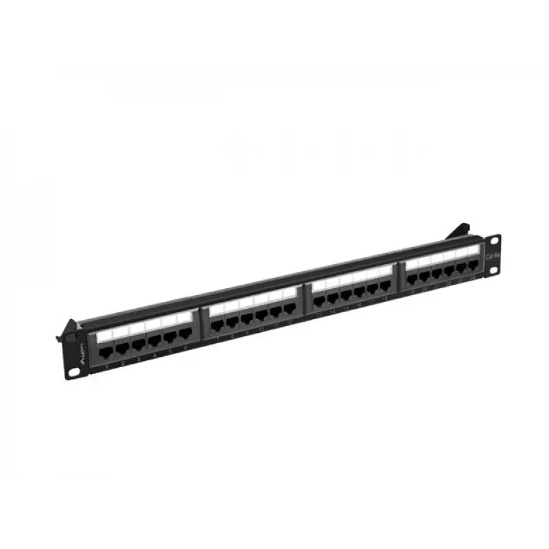 Patchpanel 1U LANBERG PPUA-1024-B, 24 Ports, Cat6a, U/UTP, 1U Rack, Tiefe 102 mm, Metall, schwarz