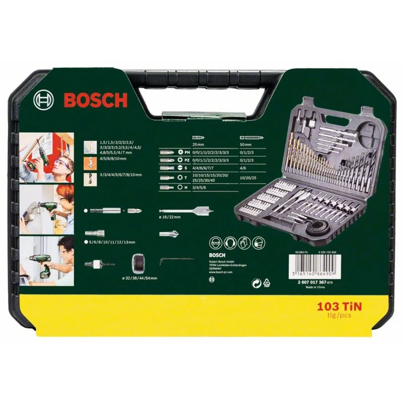 Zubehörset Bosch V-Line 103-tlg. — Bosch 103-teiliges Bohrer- und Schrauberzubehörset