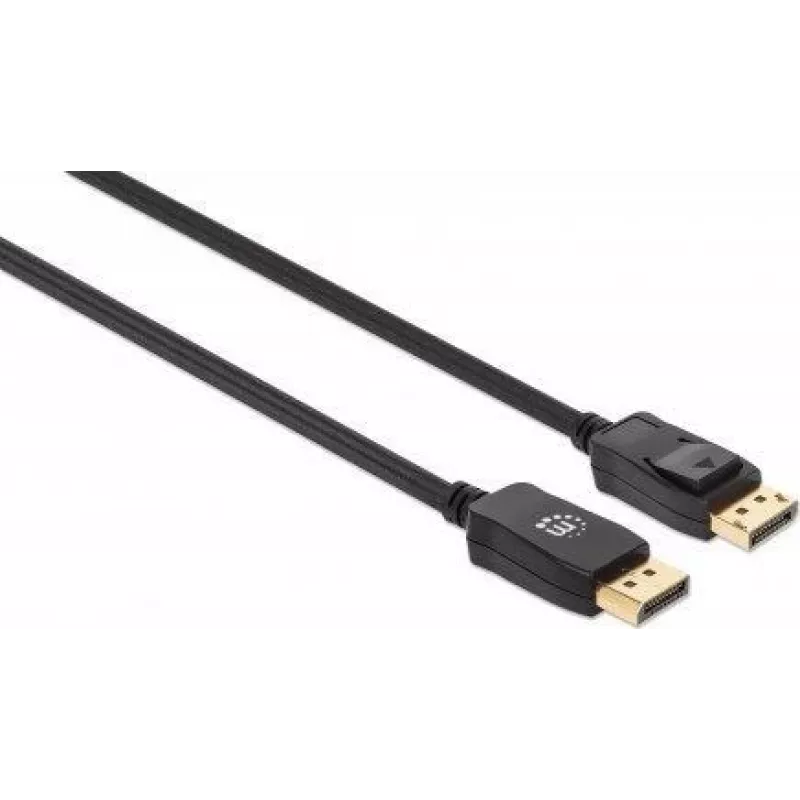 Manhattan DisplayPort 1.4 Kabel, 8K@60Hz, 2 m, umflochtenes Kabel, Stecker auf Stecker, mit Verriegelung, vollständig geschirmt, Schwarz, lebenslange Garantie, entspricht DP14MM2M