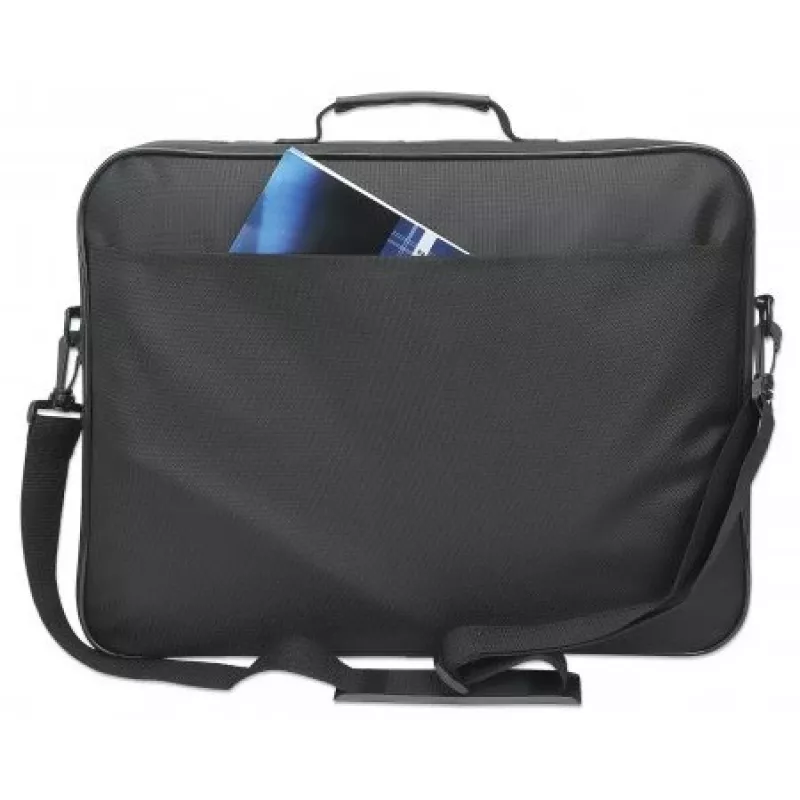 Manhattan Cambridge Laptoptasche 17,3 Zoll, Clamshell-Design, Schwarz, LOW COST, Zubehörfach, Dokumentenfach auf der Rückseite, Schultergurt (abnehmbar), entspricht Targus CN418EU, Notebook-Tasche, drei Jahre Garantie