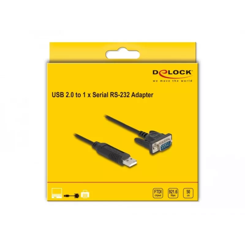 DeLOCK USB 2.0 auf Seriell RS-232 Adapter 50 cm FTDI Schwarz