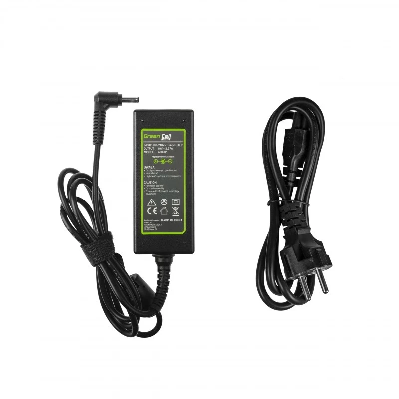 Netzteil Grün Cell AD40P 45W für Laptops, 19V 2.37A, AC-to-DC, 100–240V Eingang, schwarz