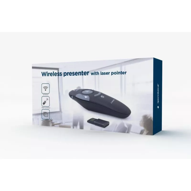 GEMBIRD wireless IR presenter WP-L-11, 4 buttons, 2.4 GHz RF USB receiver, Schwarz, AAA Batterie