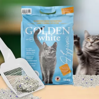 Katzenstreu Golden Grau 14 kg Bentonit klumpend, Lavendelduft, staubfrei, nicht haftend