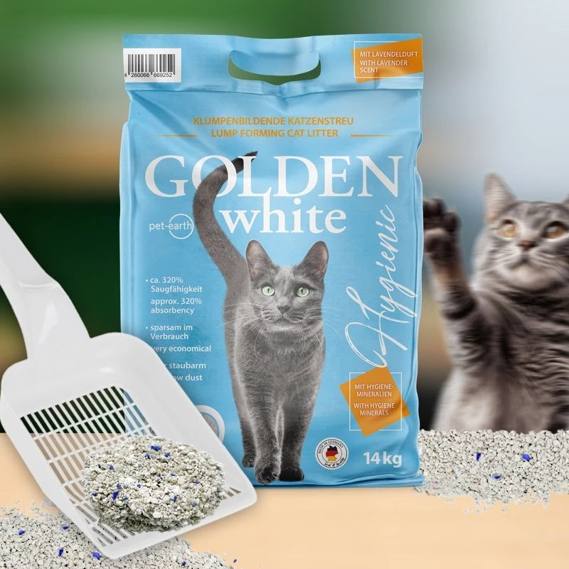 Katzenstreu Golden Grau 14 kg Bentonit klumpend, Lavendelduft, staubfrei, nicht haftend