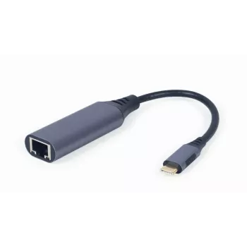 Netzwerkadapter Gembird A-USB3C-LAN-01 Type-C USB 3.2 Gen 1, Gigabit RJ-45, 0,15 m Kabel, Metallgehäuse, grau/schwarz