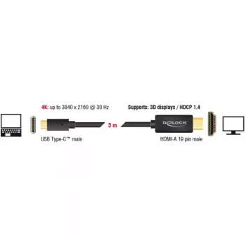Videokabel-Adapter DeLOCK 85260 USB Type-C HDMI 3 m Schwarz